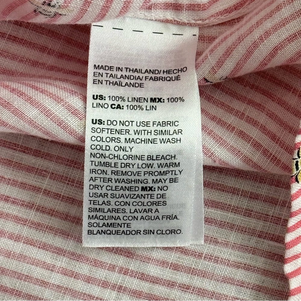 No Iron 100% Linen Bee Print Striped Button-Up Shirt 3/4 Sleeve Size 14 - Picture 5 of 8